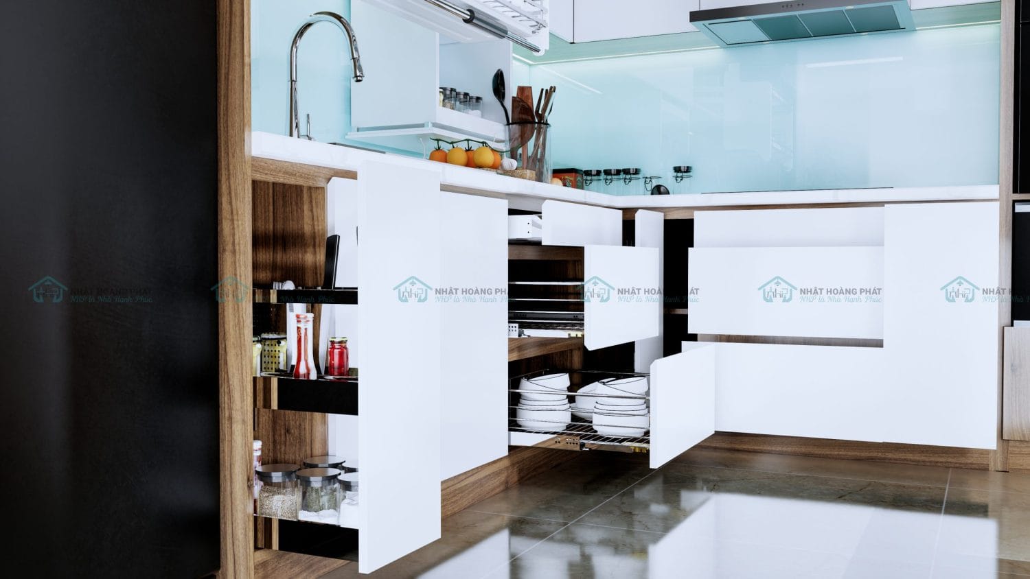 Tủ bếp MDF chống ẩm phủ Melamine - TB.NHP.Mel 001