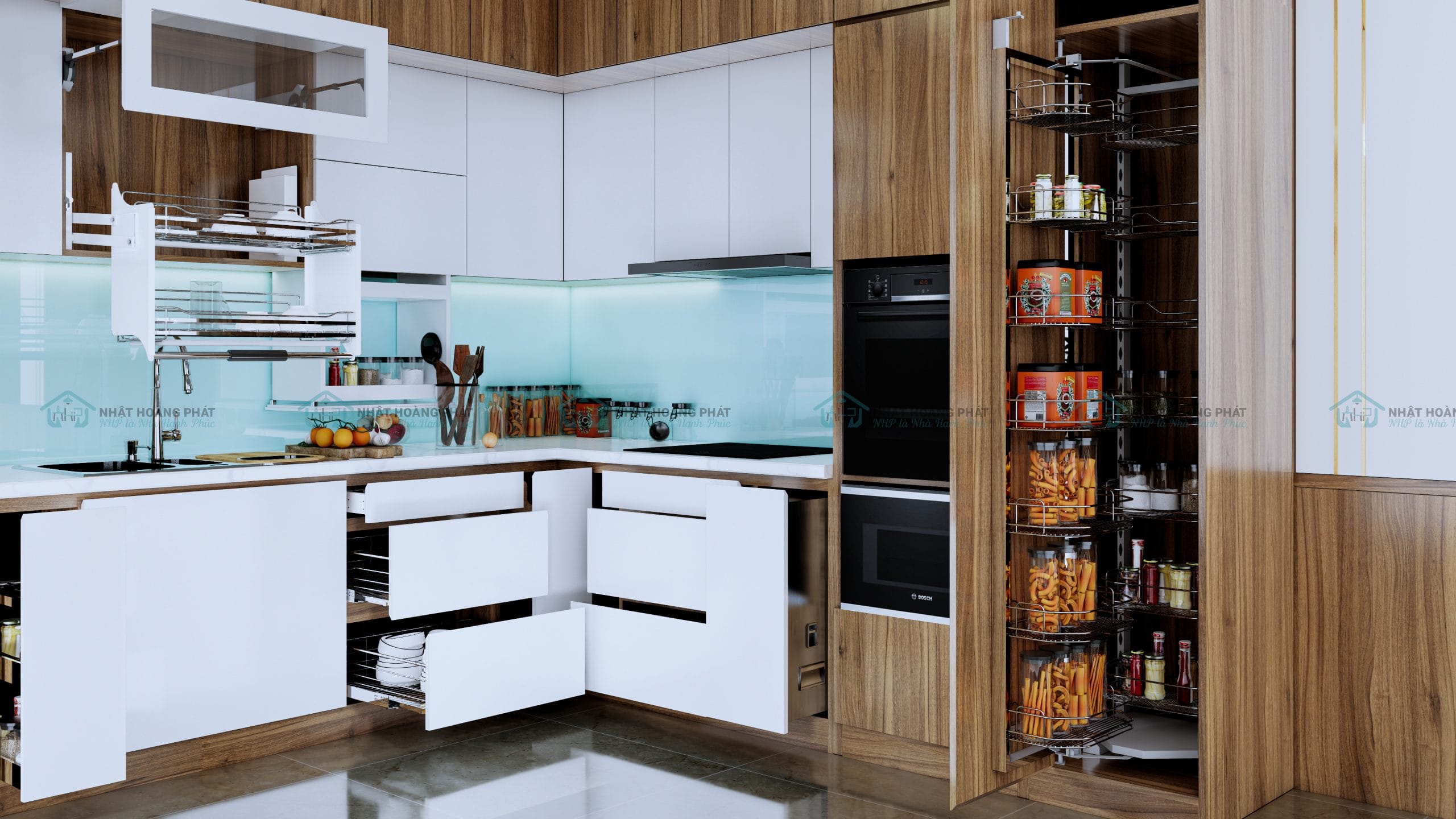 Tủ bếp MDF chống ẩm phủ Melamine - TB.NHP.Mel 001