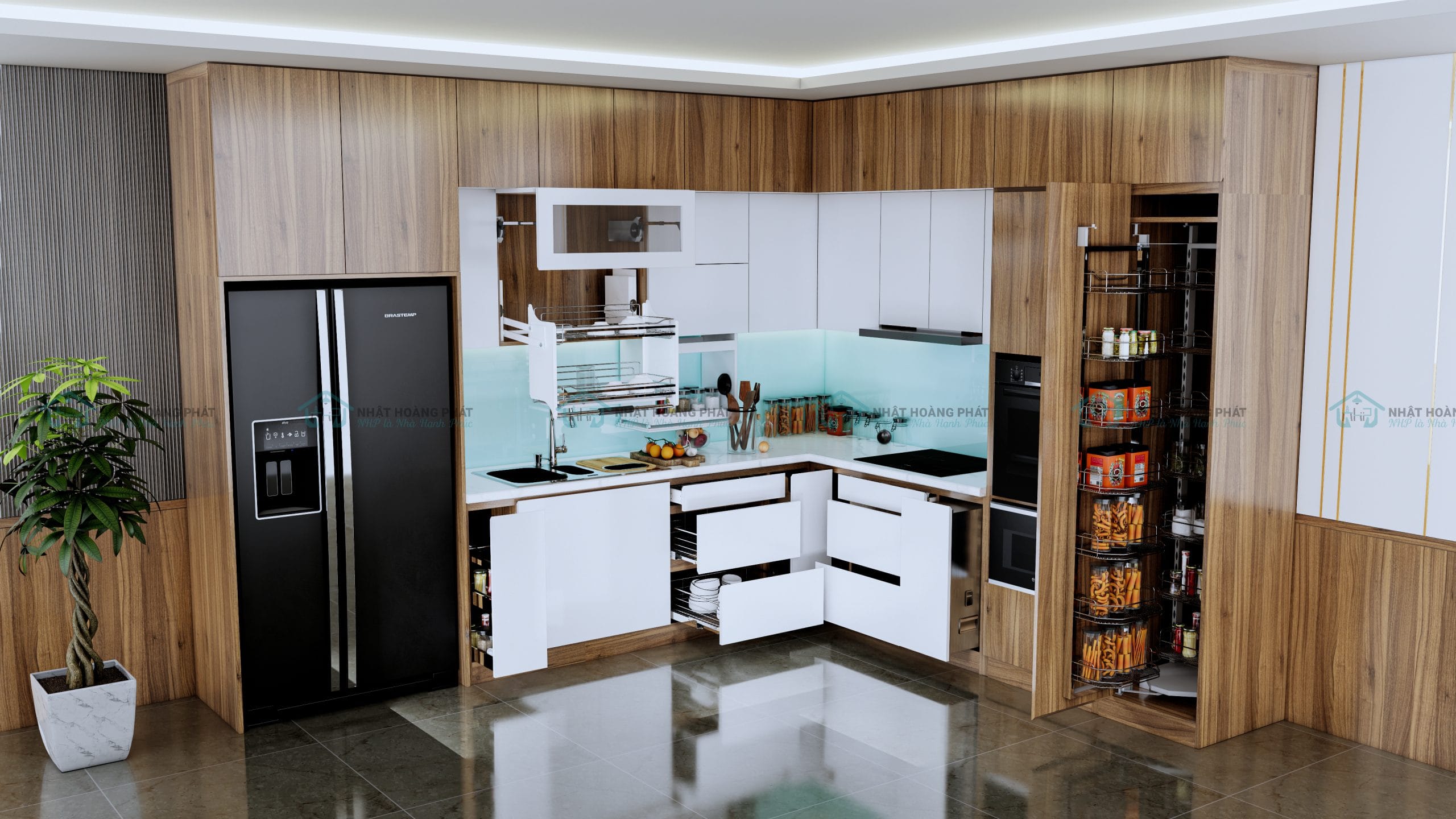 Tủ bếp MDF chống ẩm phủ Melamine - TB.NHP.Mel 001