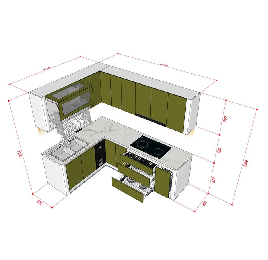 kích thước tủ bếp tiêu chuẩn