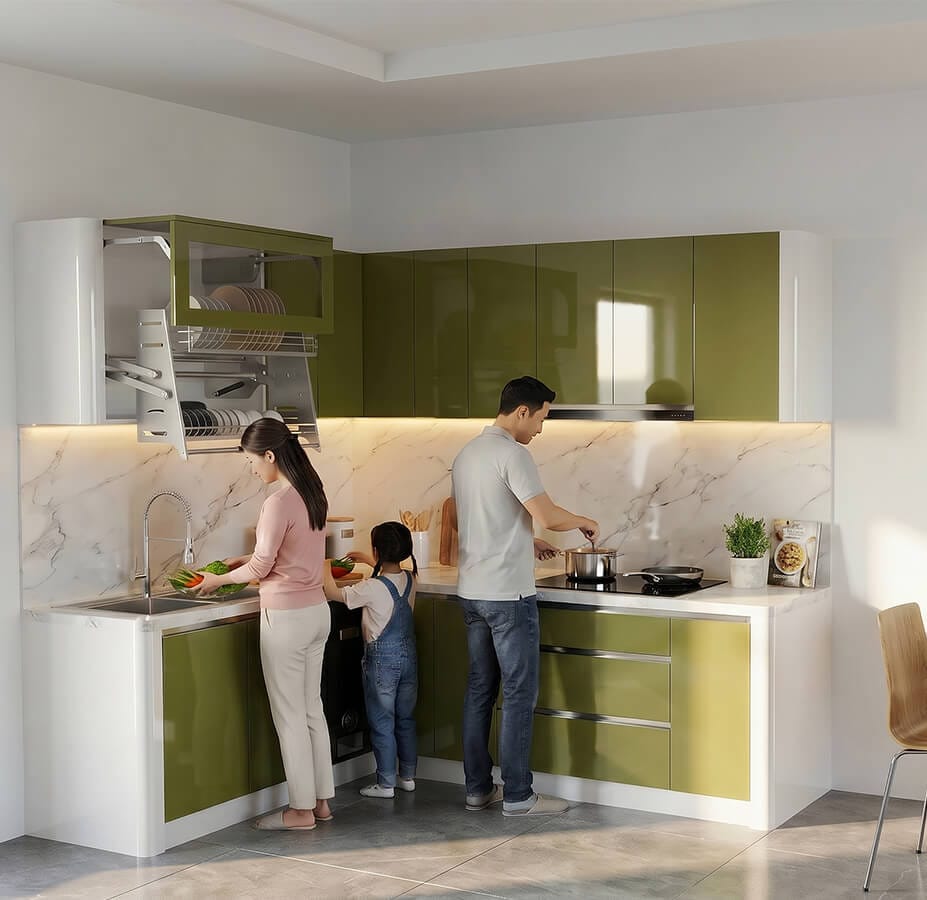 tủ bếp mdf phủ acrylic